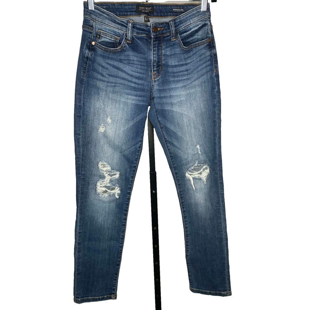 Judy Blue Boyfriend Fit Jeans Womens Size 5/27 Blue Medium Wash Denim Distressed